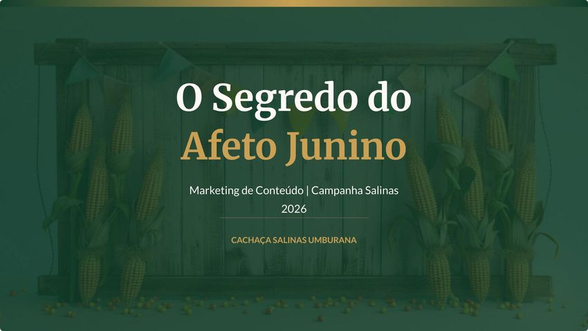 Capa da apresentação da campanha O Segredo do Afeto Junino, criada para a Cachaça Salinas Umburana